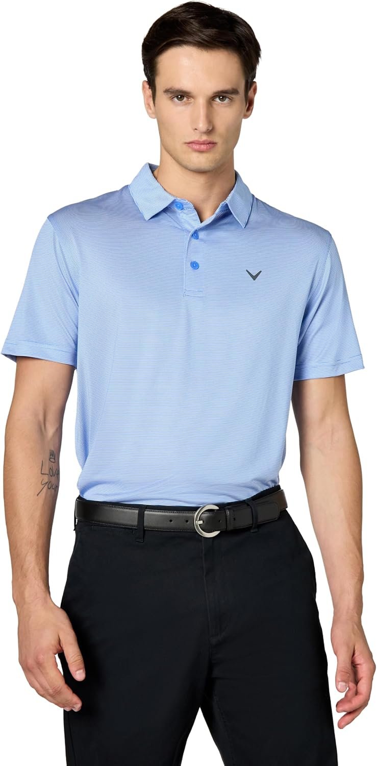 Callaway Men's Fine Line Stripe Short Sleeve Moisture-Wicking Stretch Golf Polo...