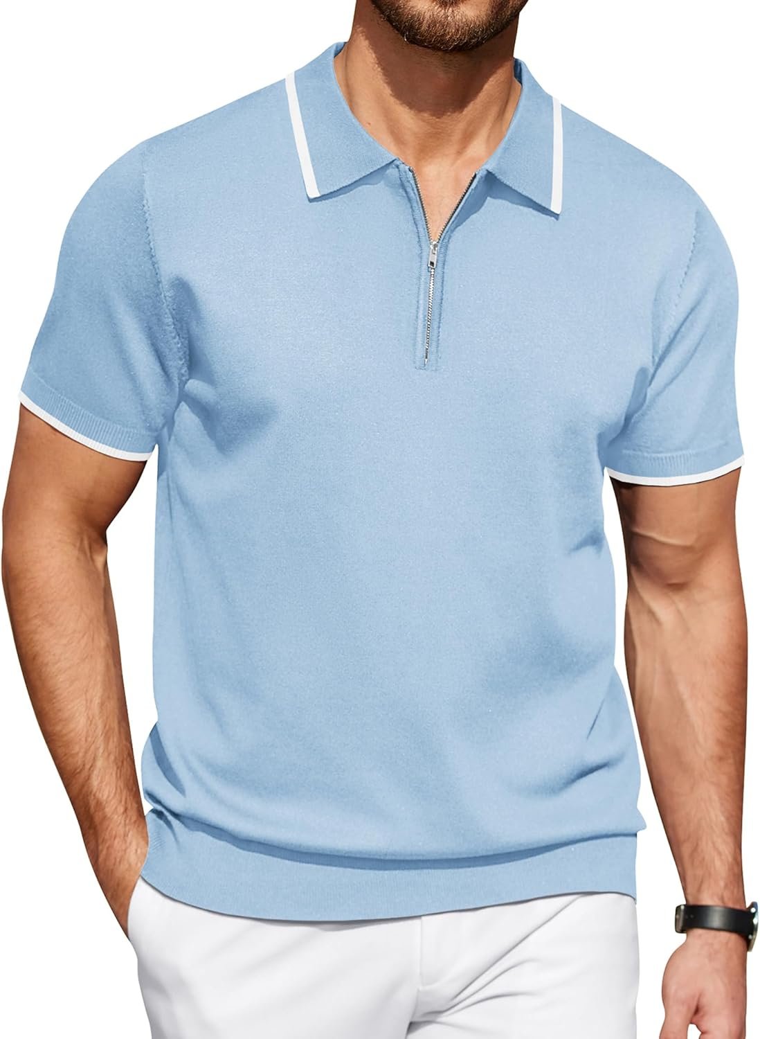 COOFANDY Men's Zipper Polo Shirt Casual Knit Short Sleeve Polo T Shirt Classic...