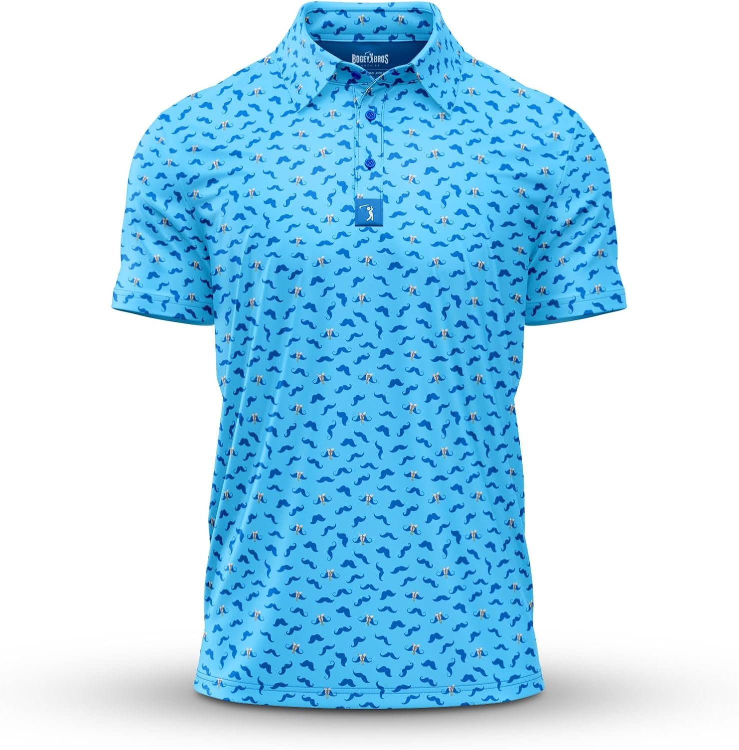 Bogey Bros Golf Polo Shirt for Men – Mustache Ride (Medium Blue)