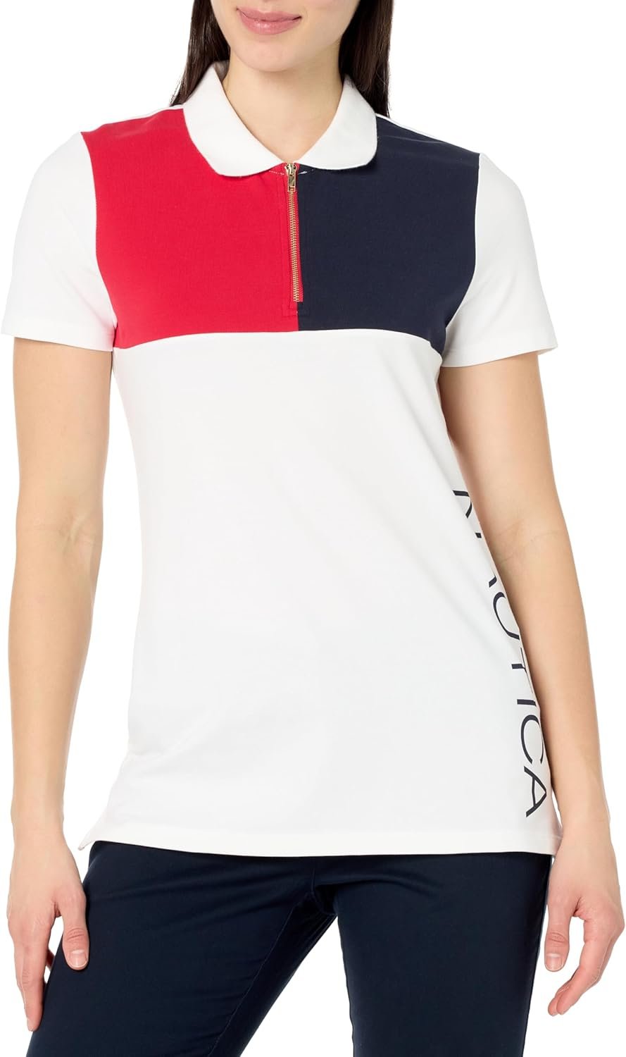 Nautica Women's Short Sleeve Button Placket Polo, Bright White