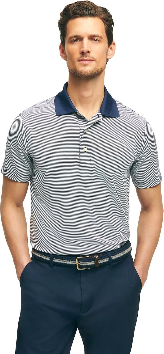 Brooks Brothers Men's Performance Stretch Short Sleeve Mini Stripe Golf Polo...