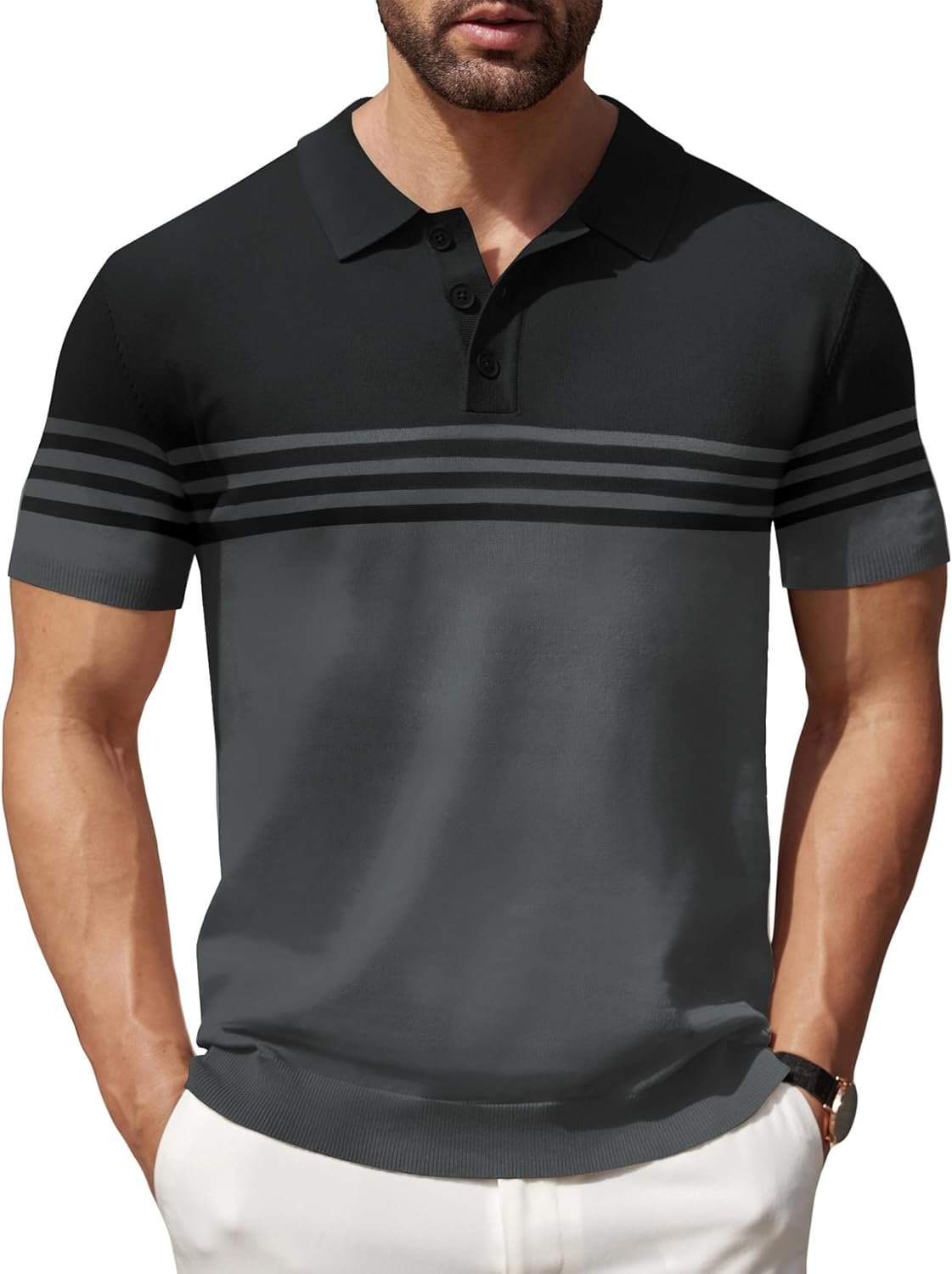 COOFANDY Men's Short Sleeve Polo Shirts Vintage Knitted Shirt Casual Button...