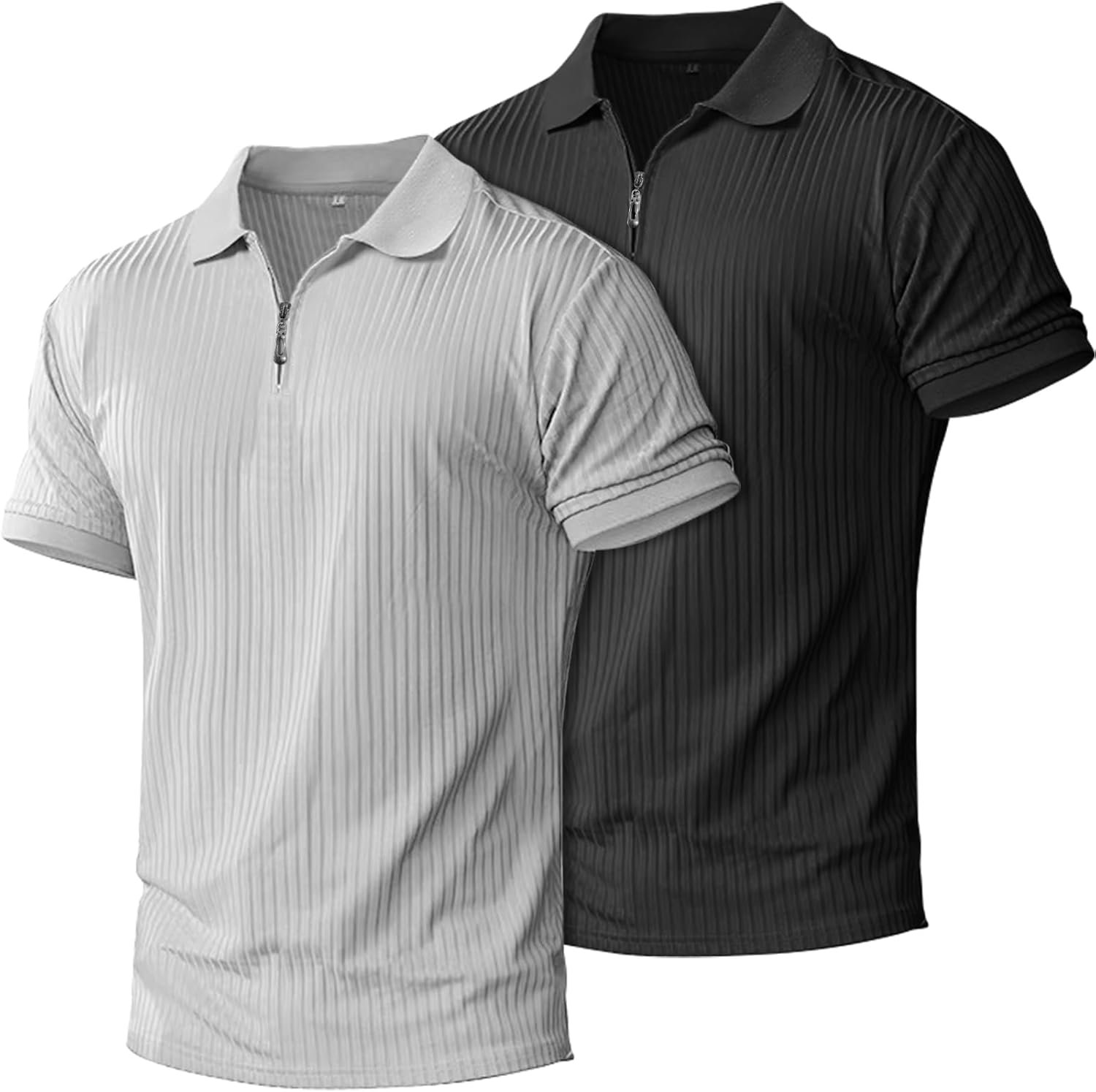 plop 2 Pack Mens 1/4 Zipper Muscle Polo Shirts Slim Fit Collared Shirt Short...
