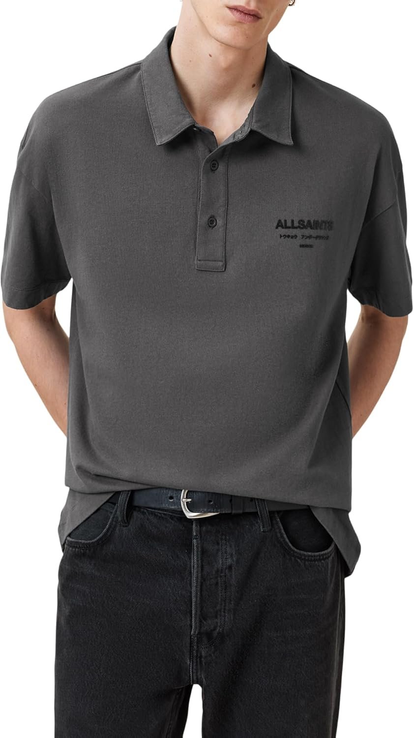 AllSaints Men's Xander Short Sleeve Polo (Gravestone)
