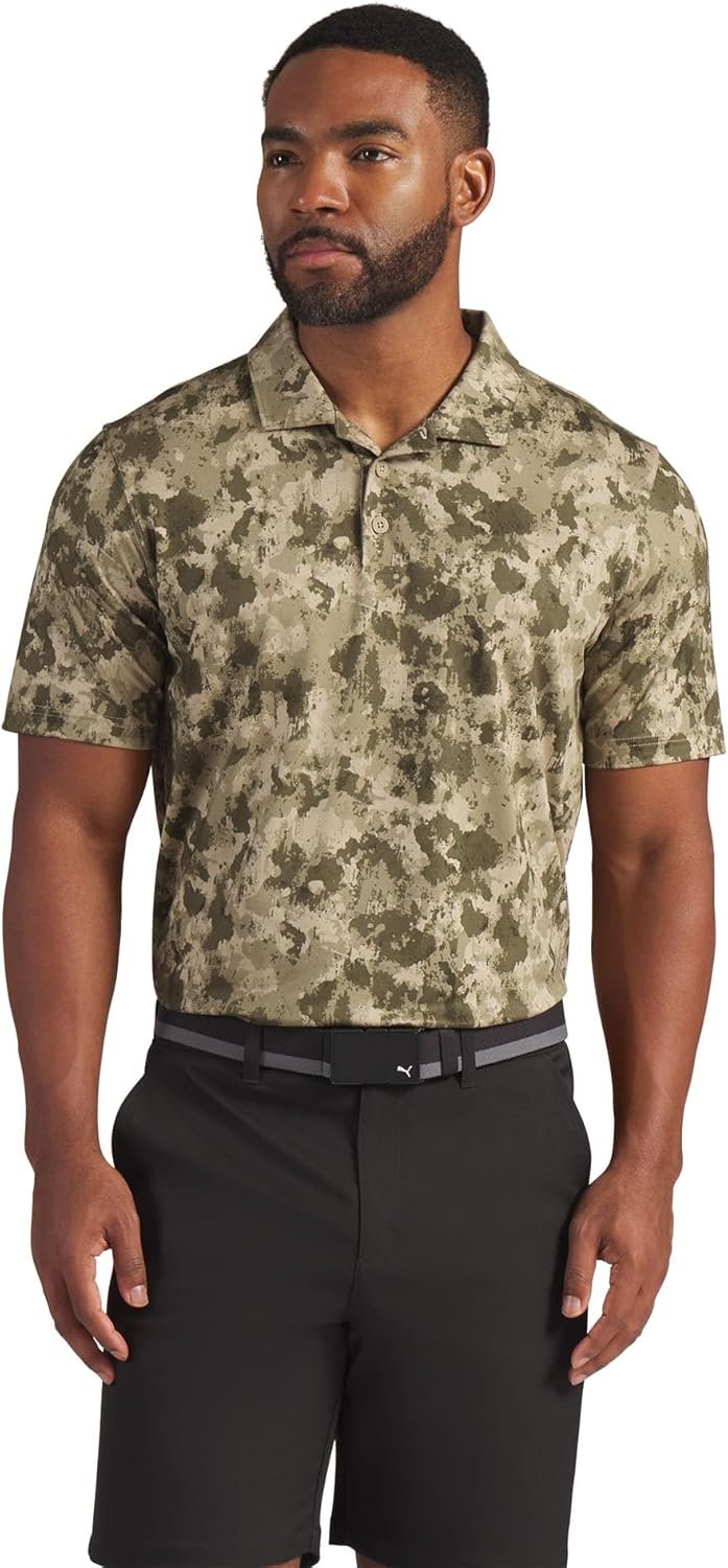 PUMA Mens X Volition Camo Short Sleeve Golf Shirt Casual Casual - White