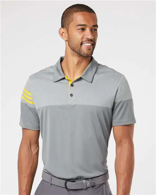 Men's Heathered 3-Stripes Colorblocked Polo - Image 34