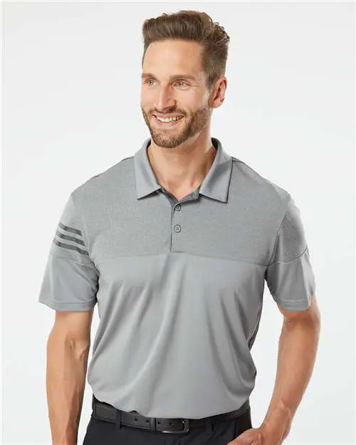 Men's Heathered 3-Stripes Colorblocked Polo - Image 22
