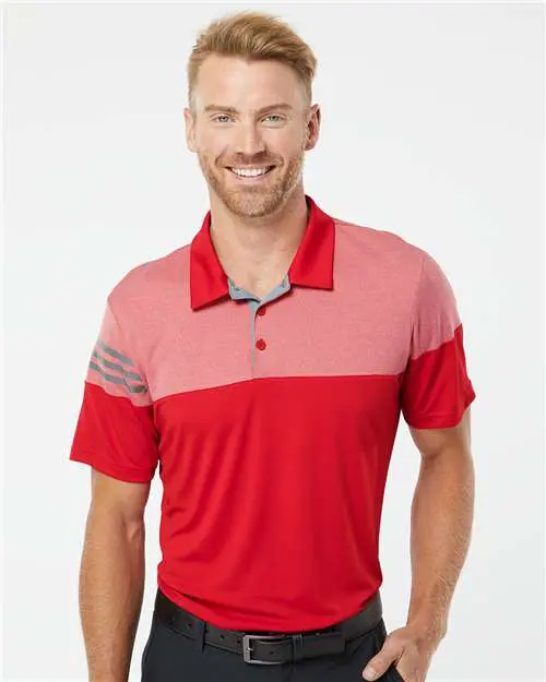 Men's Heathered 3-Stripes Colorblocked Polo - Image 28