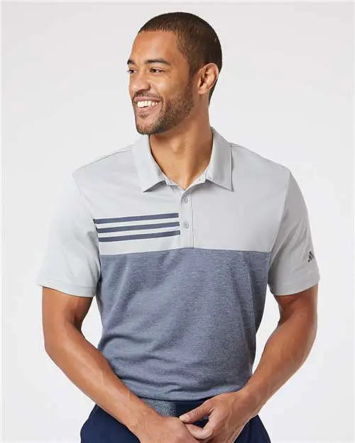 Men's Heathered Colorblocked 3-Stripes Polo - Image 4